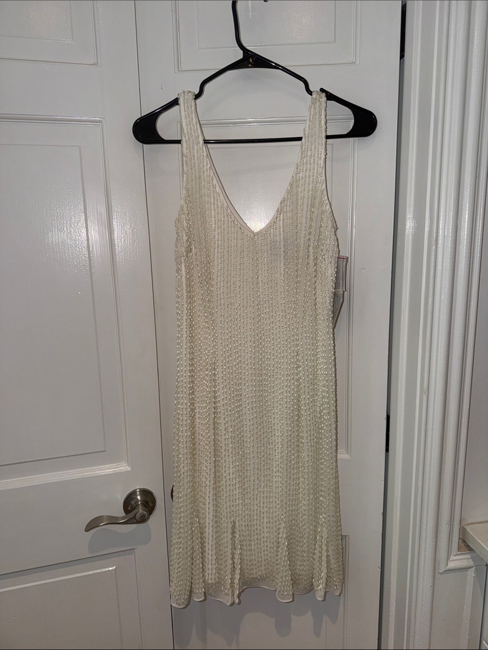 Aidan Mattox Ivory Beaded V-Neck Mini Dress
